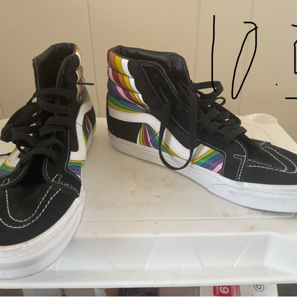 Vans Black High-Top Sneakers with Multicolor Stripe Detail